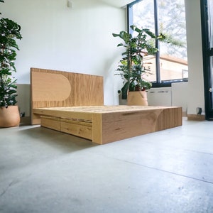Handcrafted Wood Platform Bed Frame | White Oak | Modern, Scandinavian Design w/ Maple Accents - "Eero"