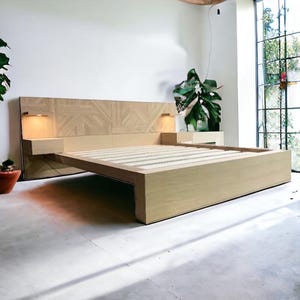 Handcrafted White Oak Platform Bed Frame with Woven Headboard