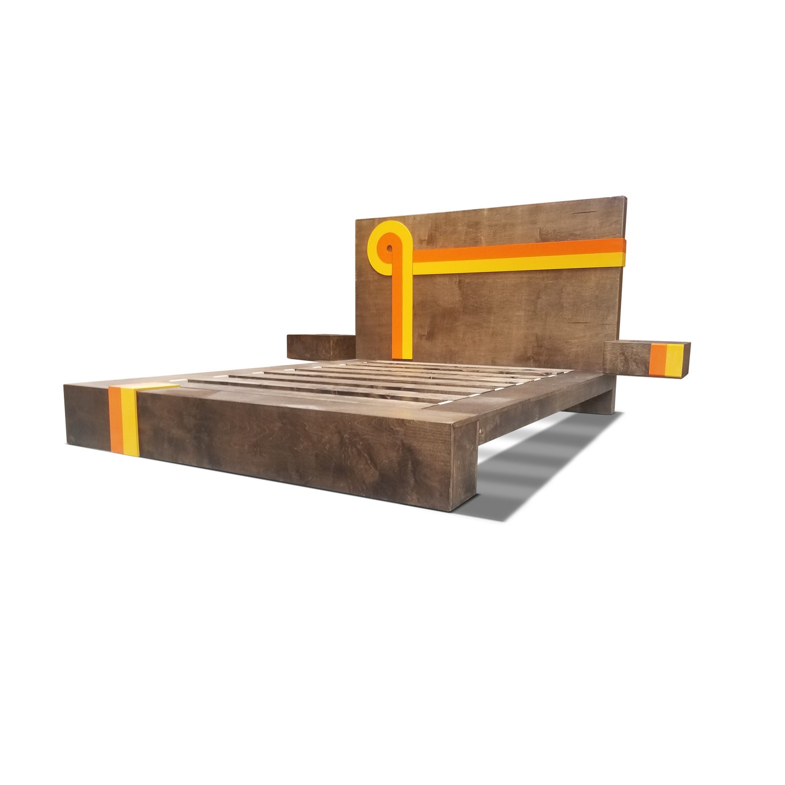 Vintage Style Wood Bed Frame Retro 70's Platform Style Etsy