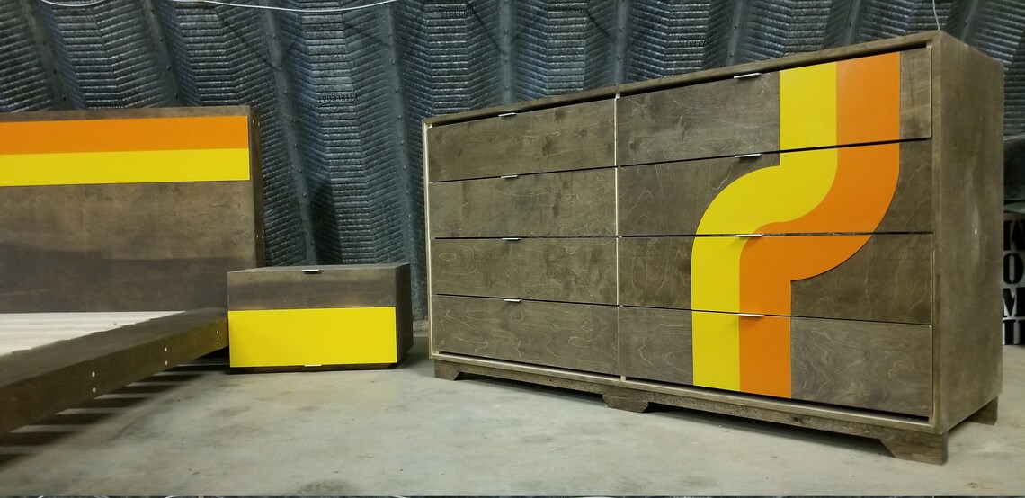 Vintage Style Wood Bed Frame Retro 70's Platform Style Etsy