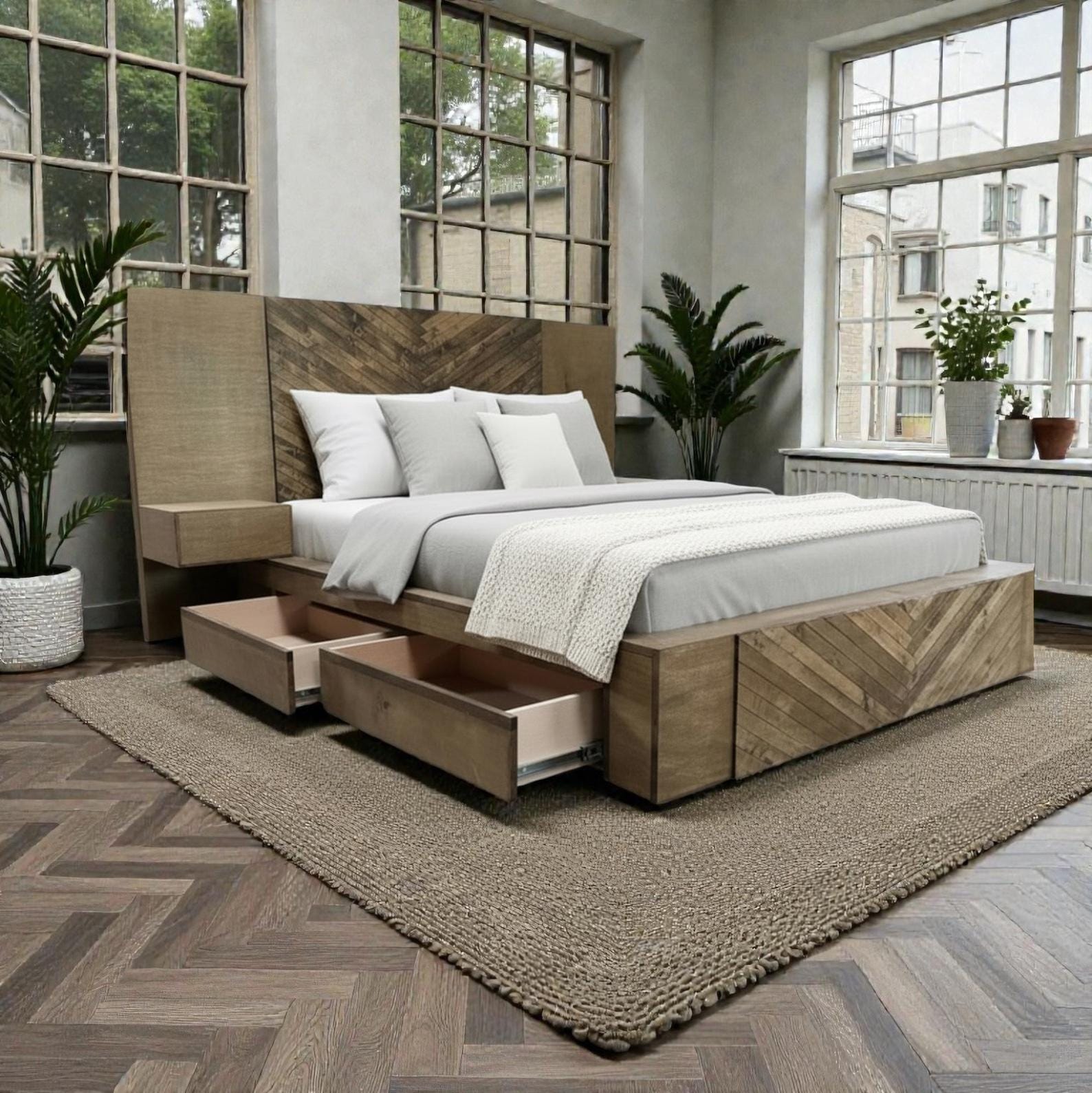 Cama de plataforma de madera hecha a mano: King, Queen, California King -  Decoración de estilo rústico - Etsy México, image size:1588x1589