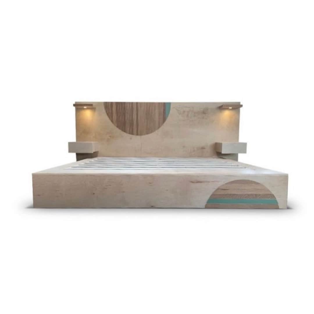 Handcrafted Wooden Platform Bed Frame Maple Industrial Frame W/ Oak