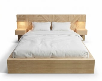 Handcrafted White Oak Platform Bed Frame with Woven Headboard