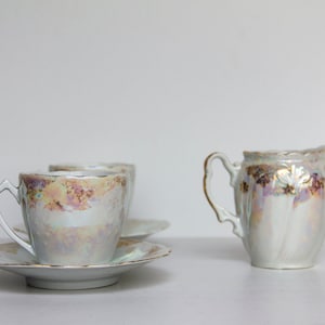 Juego de café en porcelana de Silesia nacarado