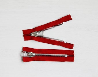 Zíperes de metal - 2 peças - cor vermelha - 10 cm - fundo fechado