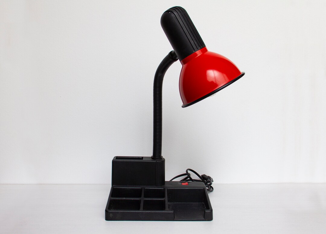 Desk Lamp Pencil Holder Office or Study Organizer Vintage 80s Gooseneck