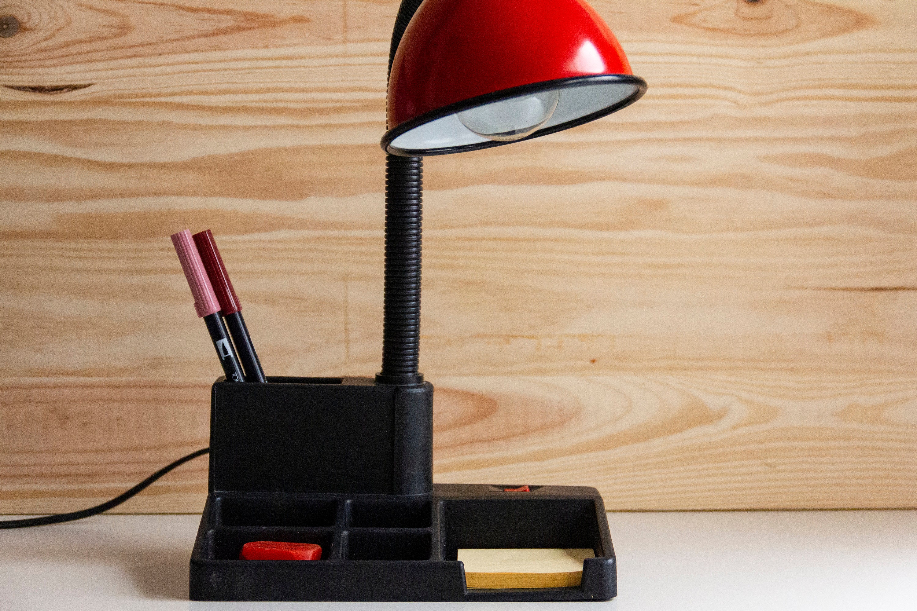 Desk Lamp Pencil Holder Office or Study Organizer Vintage 80s Gooseneck ...