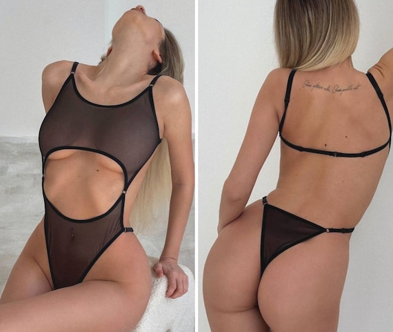 Women's Transparent High Cut Bikini Thong Bodysuit Sexy One Piece Swimsuit