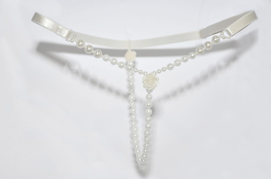 Bride Pearls Micro G String Lingerie Crotchless Micro Panties Women's