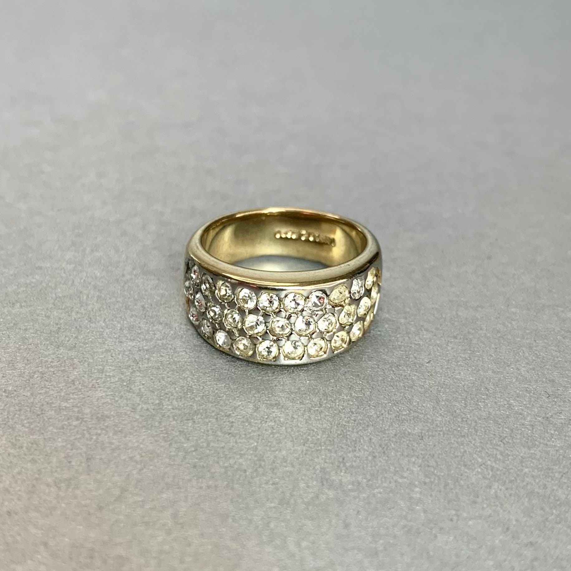 Vintage 18K GE ESPO Wide Mini Stones Ring Gold Plating Clear