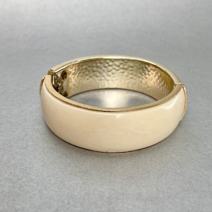 Vintage Tan Wide Cuff Bracelet, Gold Tone Tan Beige MidCentury Estate Jewelry, Gift for Her.