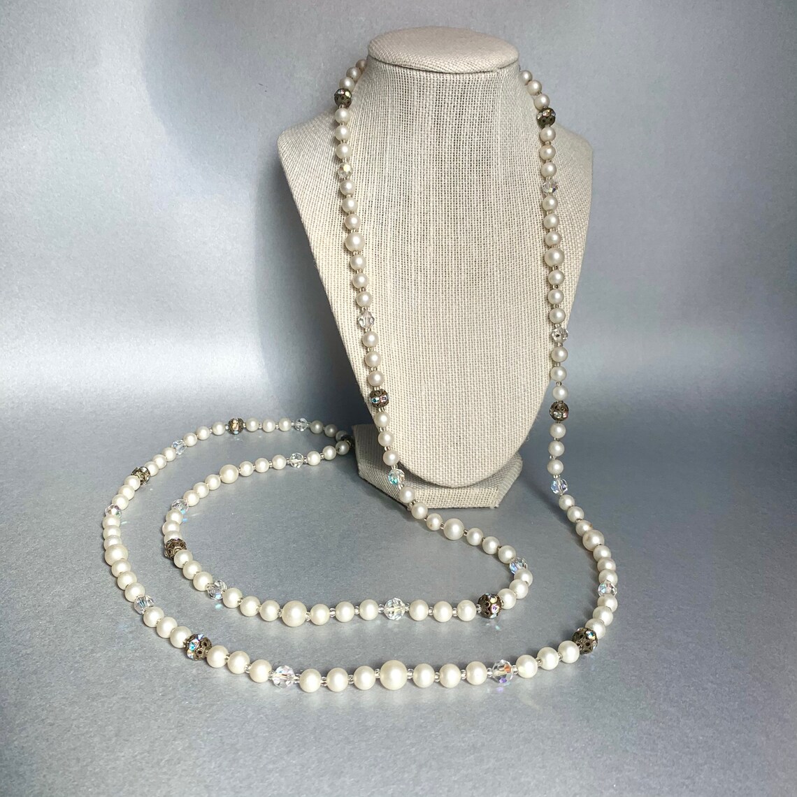 Vintage Judy Lee Bead Necklace Silver Tone White Clear - Etsy UK