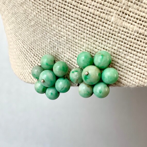 Antique Sterling Silver Earrings, Silver Green Nat