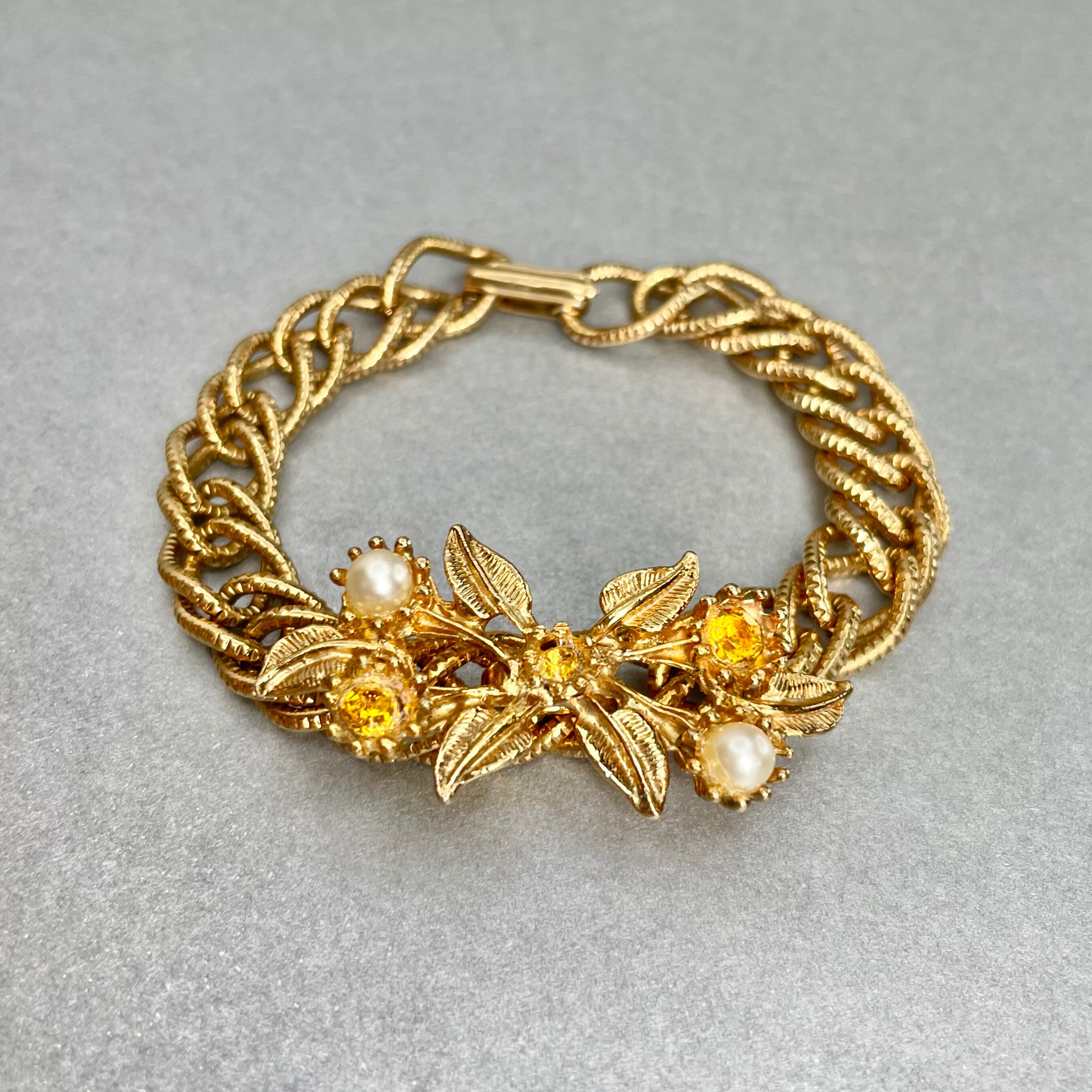 アクセサリー Vintage bracelet made in FRANCE VINTAGE SIGNED LC LIZ CLAIBORNE SQUARE ABALONE LINKED