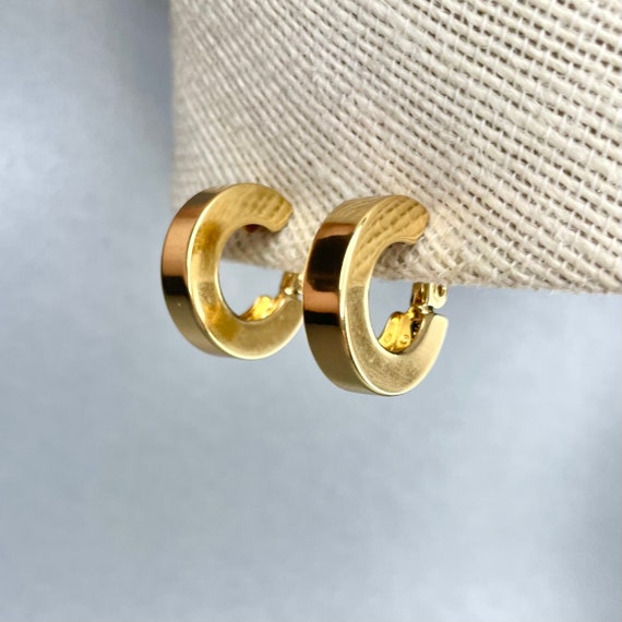 Vintage Wide Hoop Earrings, Glossy Gold Tone Ho… Gem