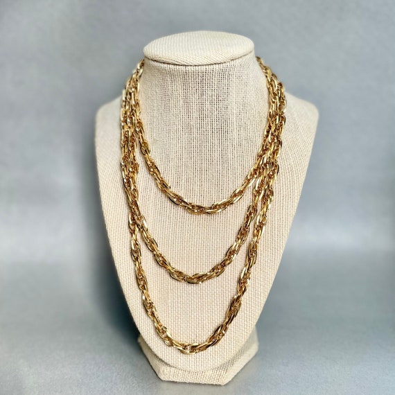 Vintage Monet Extra Long Chain Necklace, Gold Ton… - image 5