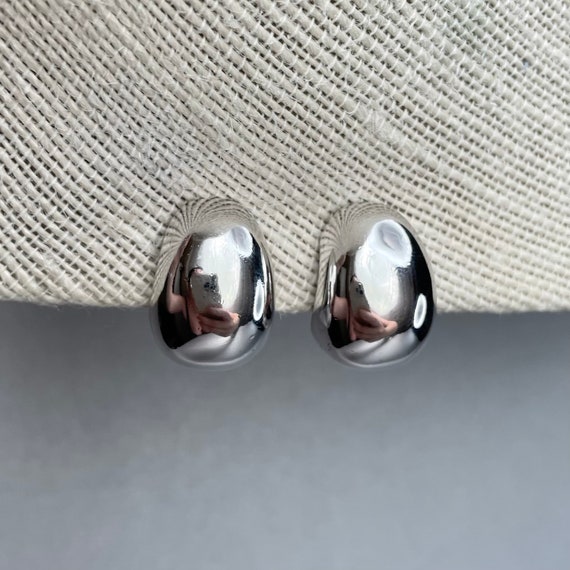 Vintage Ciner Earrings, Silver Tone Half Hoop Cli… - image 8