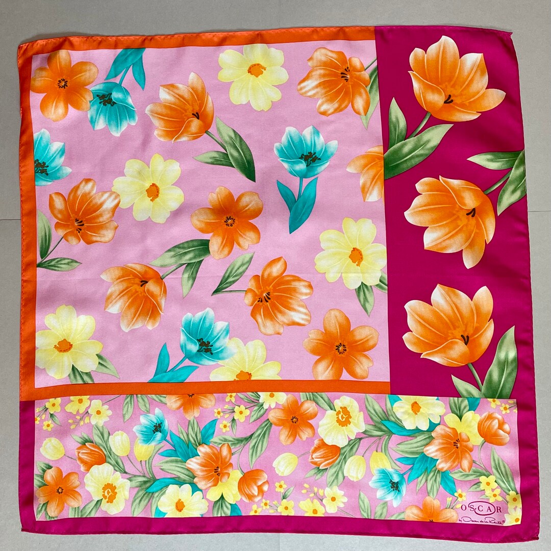 Bandana Donna Sciarpa Da Collo In Seta Imitazione Satinata A Righe E Stampa Floreale (Rossa)