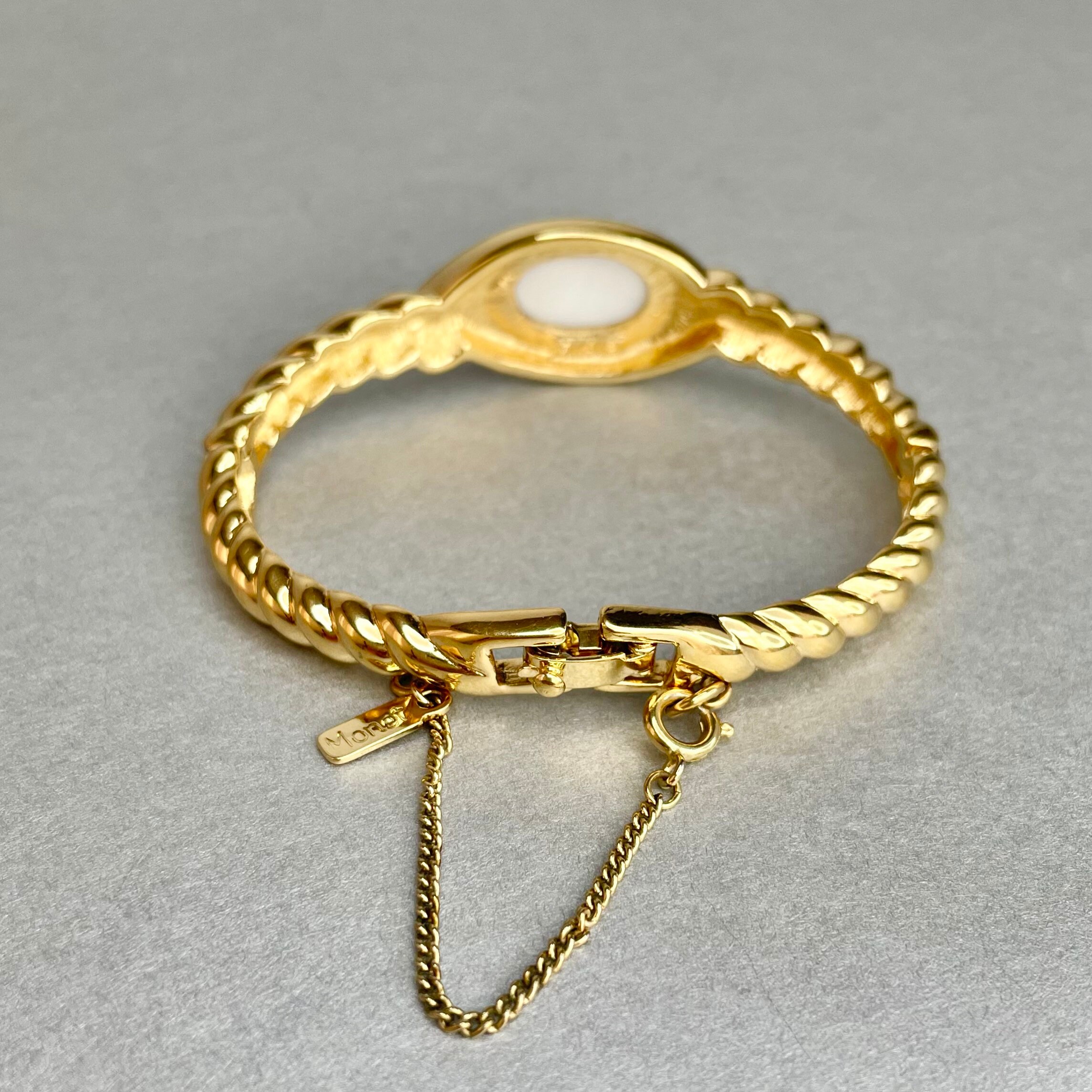 Vintage Monet Gold Tone Cuff Bracelet: White Cabochon  display picture 1
