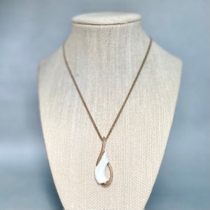 Vintage Sarah Coventry Pendant on Chain, Gold Tone White Plastic Long Drop Pendant, Signed Estate Costume Jewelry, Gift for Her.