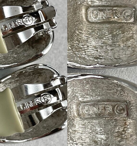 Vintage Ciner Earrings, Silver Tone Half Hoop Cli… - image 5