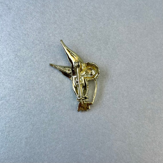 Vintage Humming Bird Pin, Gold Tone Red Enamel Co… - image 4