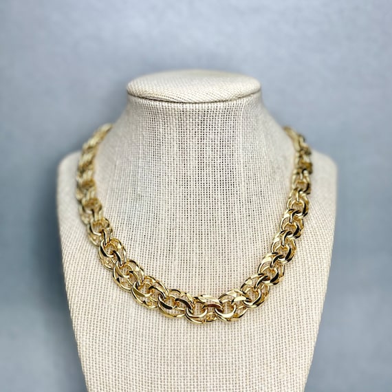 Vintage Trifari TM Wide Chain Necklace, Gold Tone… - image 1