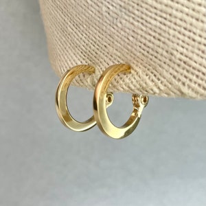 Vintage Monet Hoop Earrings, Gold Tone Thin Hoops Clip On Earrings, Signed Estate Costume Jewelry, Gift for Her.