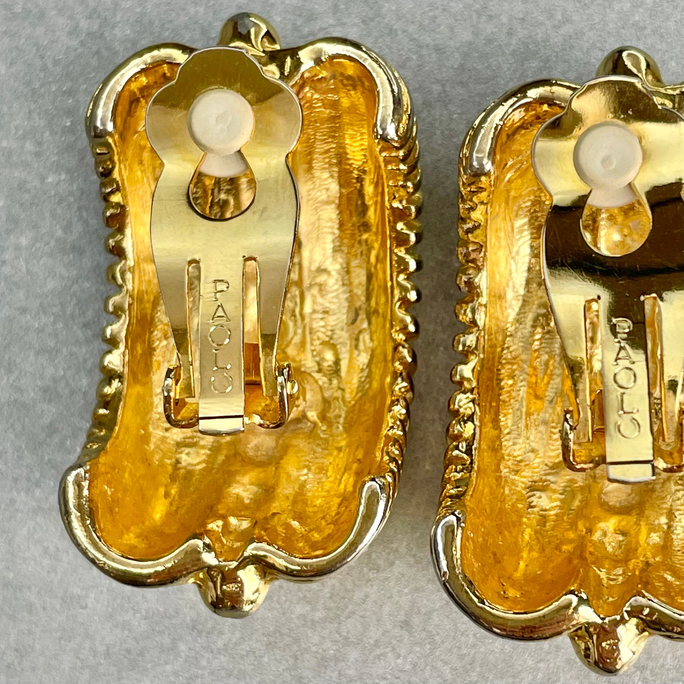 Vintage PAOLO Gucci Earrings, Gold Tone Chunky Heavy Half