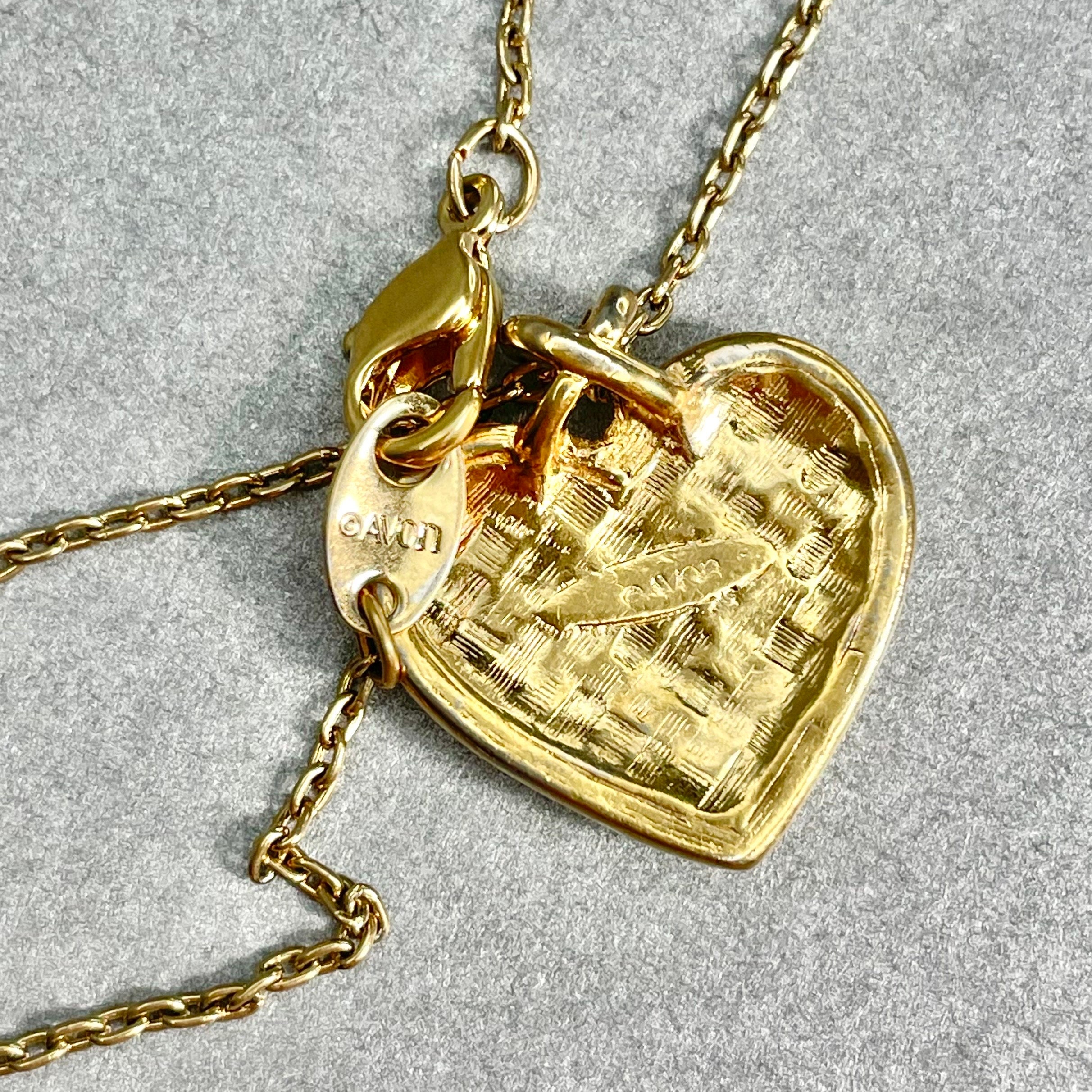 Collier Pendentif Avon Vintage - Cœur En Cristal Doré - Année 1986 - Neuf Dans Sa Boîte D'origine