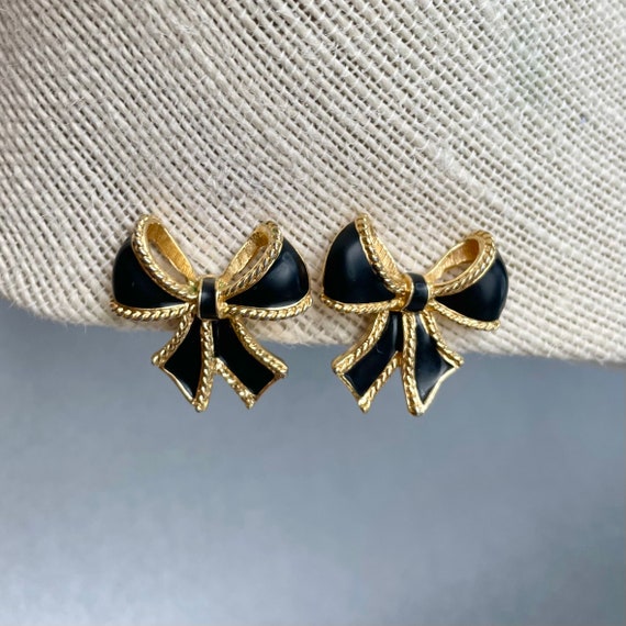 Vintage Kenneth J. Lane for Avon Black Bow Earrin… - image 1