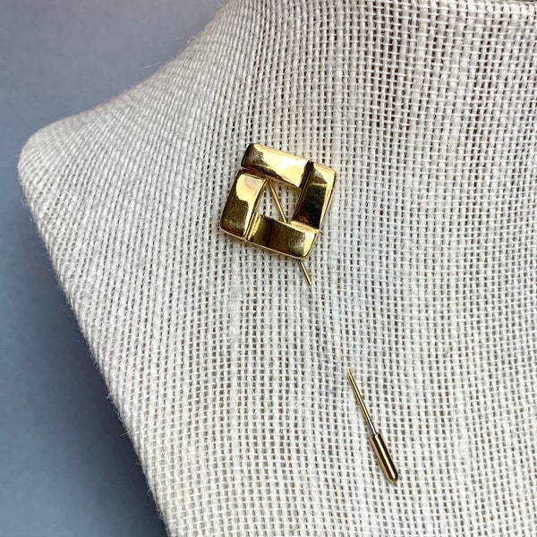 Vintage Crown Trifari Stick Pin, Gold Tone Diamond Shaped Shawl Scarf Lapel Pin, MidCentury Signed Jewelry, Gift for Her or Him.