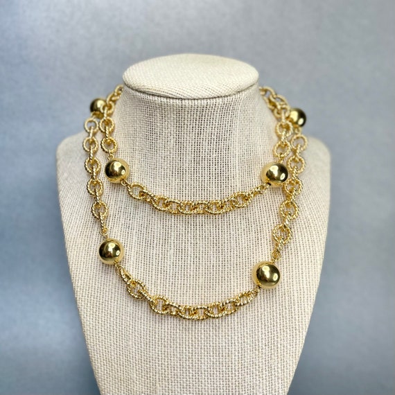 Vintage Anne Klein Round Beads Chain Necklace, Go… - image 1