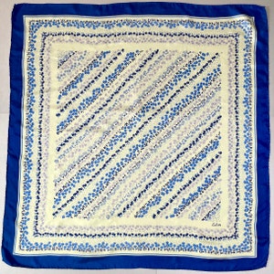 Vintage ECHO Silk Scarf: Blue Floral Print, Designer Bandana (30x30 in)