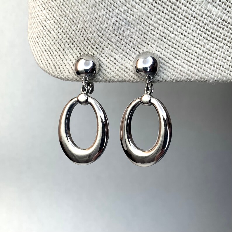 Vintage Hoop Earrings Silver Tone Oval Hoops Dangle Etsy