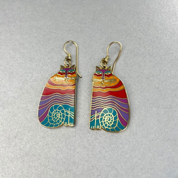 Vintage Laurel Burch Rainbow Cats Earrings, Gold … - image 6