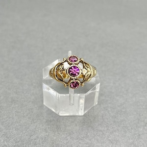 Anello floreale vintage Avon: strass rosa color oro, misura 6 3/4