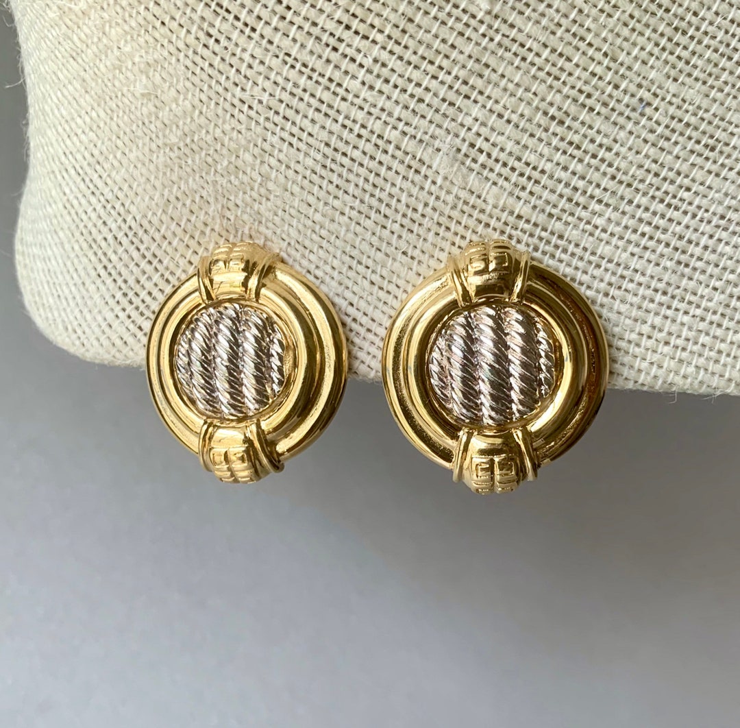 Vintage Givenchy Logo Earrings Chunky Clip on Earrings Gold Etsy