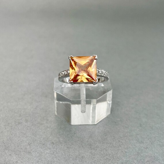 Vintage 925 Sterling Silver Orange Crystal Ring, … - image 3