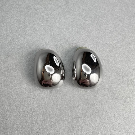 Vintage Ciner Earrings, Silver Tone Half Hoop Cli… - image 3