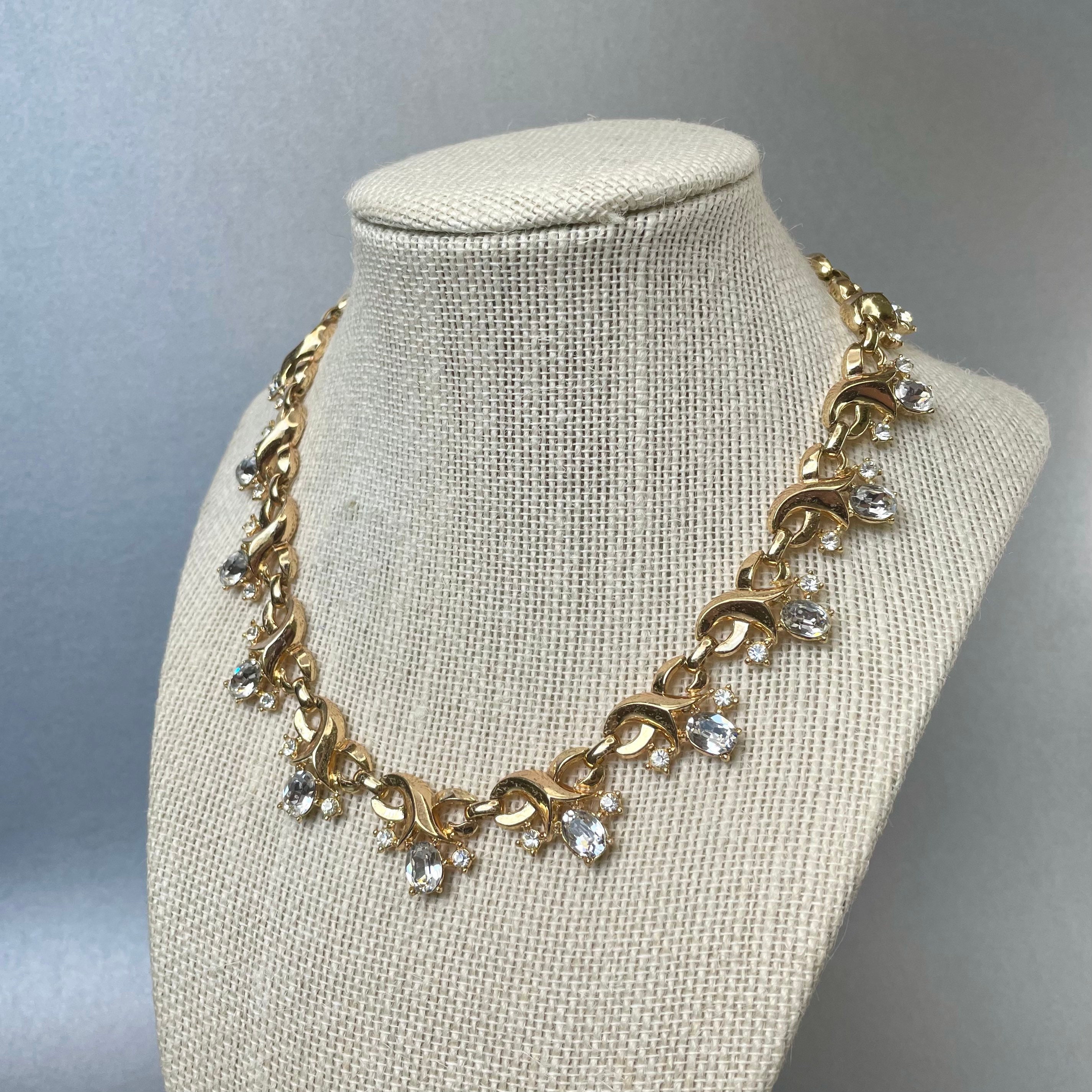 Vintage 1940s Crown Trifari Choker Gold Tone Clear Oval - Etsy
