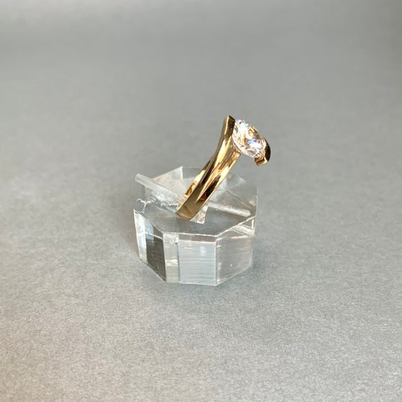 Vintage Clear Crystal Ring, Gold Tone Chunky Roun… - image 5
