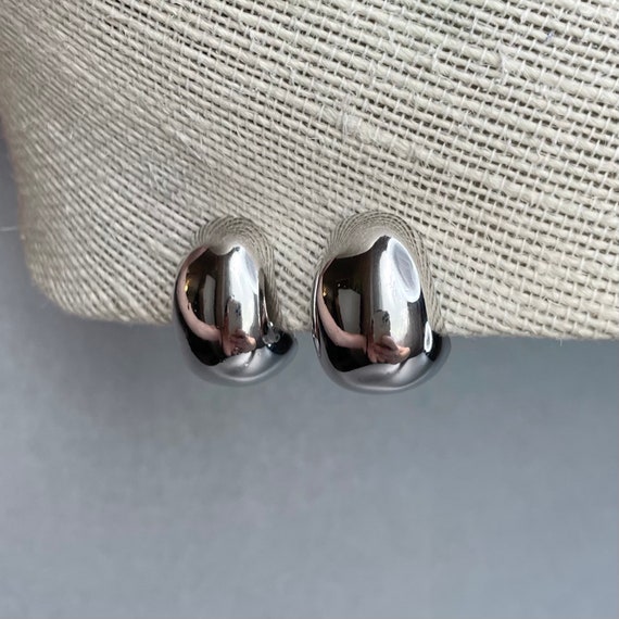 Vintage Ciner Earrings, Silver Tone Half Hoop Cli… - image 6