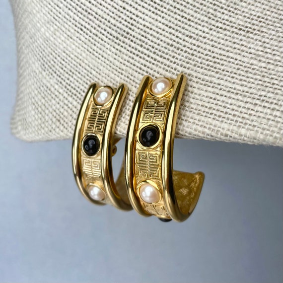 Vintage Givenchy Logo Earrings, Half Hoop Earring… - image 1