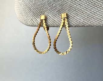 Vintage Monet Earrings, Gold Tone Small Chain Hoop Clip On Earrings, Miniature Signed MidCentury Jewelry, Gift foe her.