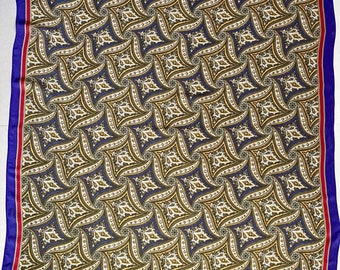 Vintage Anne Klein Silk Scarf: Mustard Green Paisley, Blue & Red Border