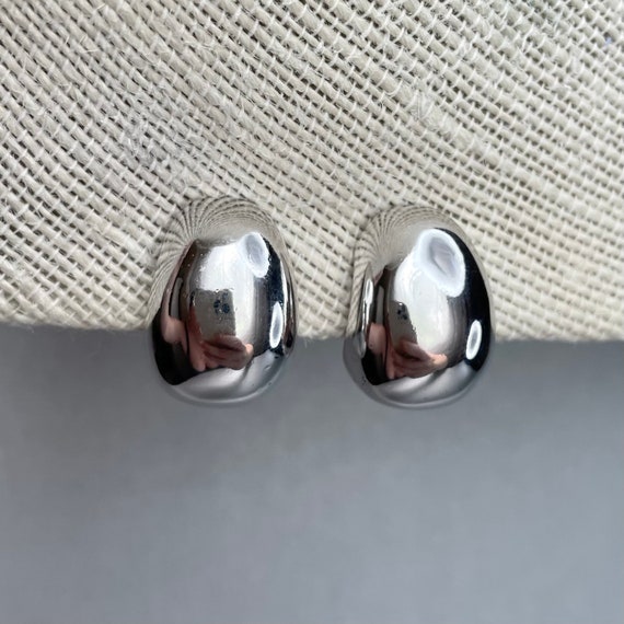 Vintage Ciner Earrings, Silver Tone Half Hoop Cli… - image 1