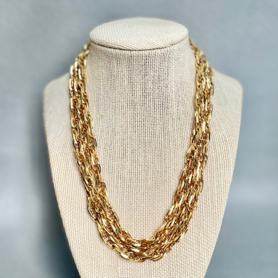 Vintage Monet Extra Long Chain Necklace, Gold Ton… - image 1