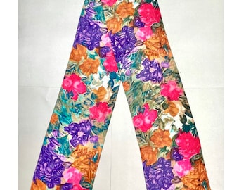 Vintage Floral Scarf: Colorful Painting Art, Purple Pink Orange (85 x 10 inches)