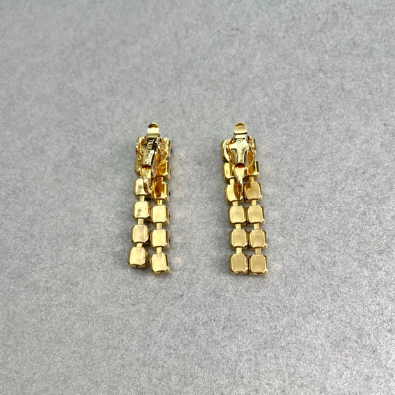 Vintage Trifari TM Long Earrings, Gold Tone Pink … - image 3